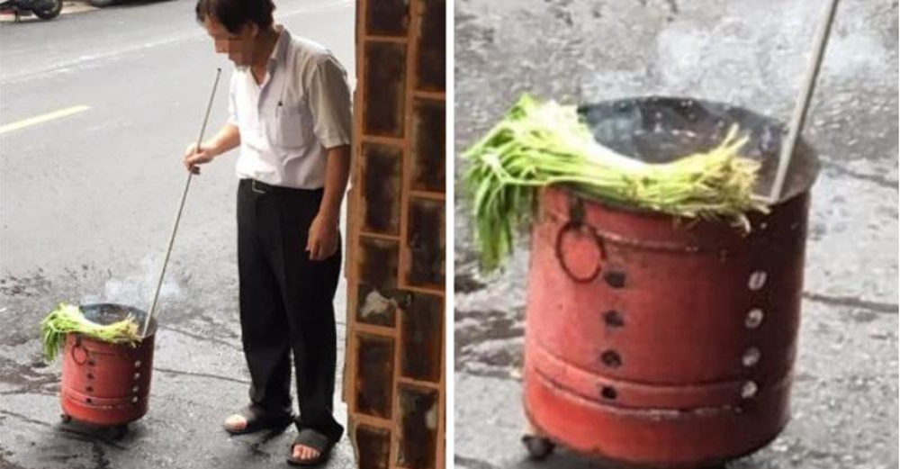 普渡燒金紙，見鄰居阿伯金爐多了把空心菜超奇葩，專家曝為了好兄弟，揭台灣習俗：長知識了