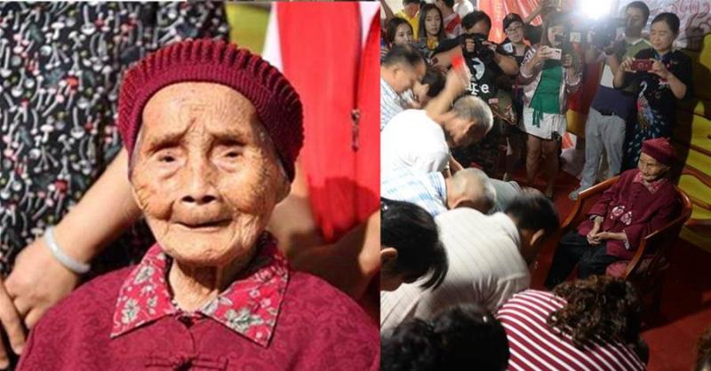 六世同堂，119歲奶奶過生日，家族近百名後人拜夀，網歎：太罕見了
