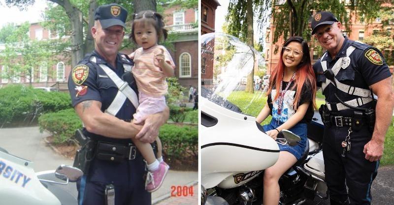 還記得我嗎？3歲女孩遊哈佛害羞合照帥警衛，15年後變新生兩人再次同框。網驚：緣分太神奇