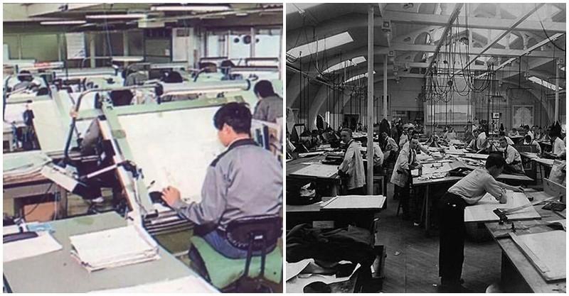 沒電腦怎麼辦？15張電腦發明前舊照工程師全靠雙手，設計圖過大全身趴桌上畫，現代人敬佩：太辛苦