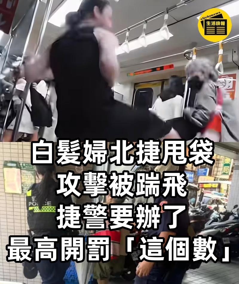 白髮婦北捷甩袋攻擊被踹飛，捷警要辦了！最高開罰「這個數」